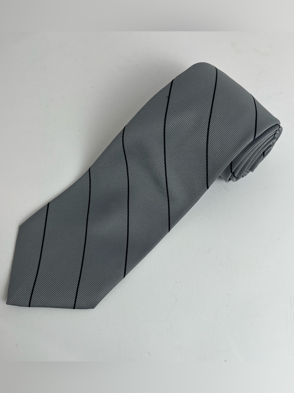 Vintage 60s 70s Cappuccino Golden Clasp Tie Gray w/Black Stripes Retro 65”x3.3”